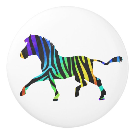Zebra Black en Rainbow Silhouette Keramische Knop (Voorkant)