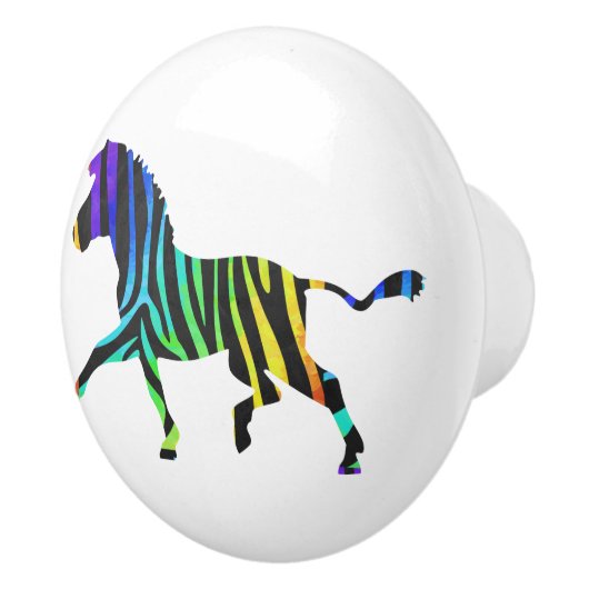 Zebra Black en Rainbow Silhouette Keramische Knop (Rechts)
