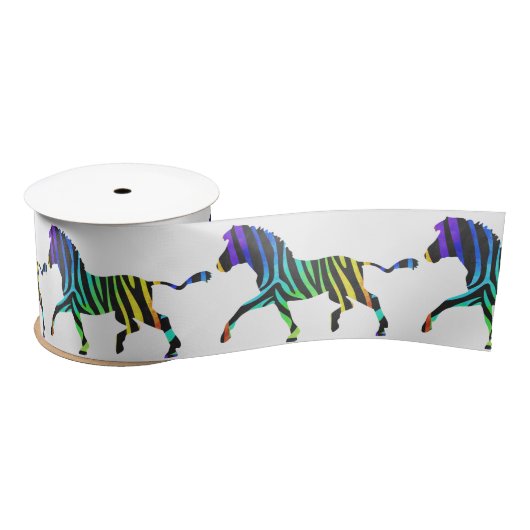 Zebra Black en Rainbow Silhouette Satijnen Lint (Spoel)