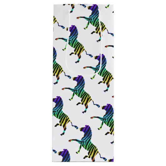 Zebra Black en Rainbow Silhouette Wijn Cadeautas (Voorkant)