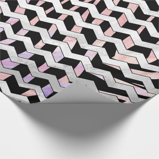 Zebra Black en Roze Chevron Cadeaupapier (Hoek)