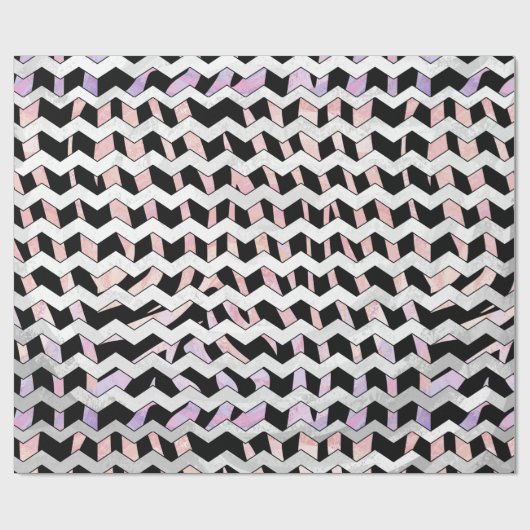 Zebra Black en Roze Chevron Cadeaupapier (Vlak)