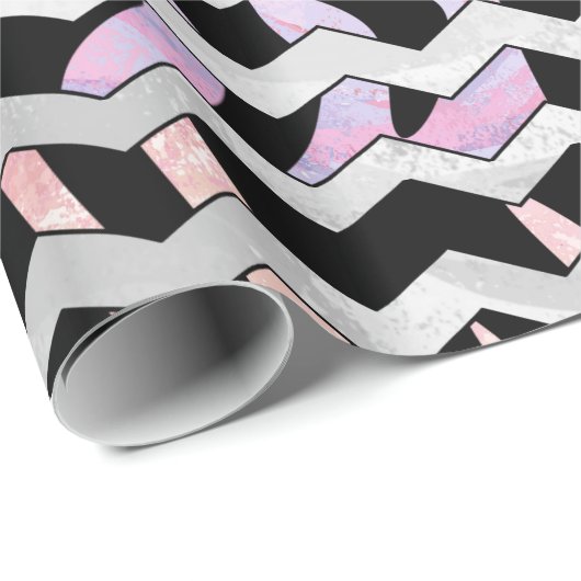 Zebra Black en Roze Chevron Cadeaupapier (Rol Hoek)