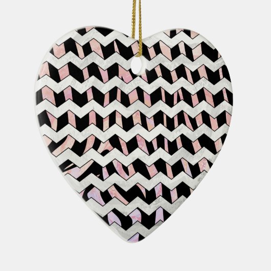 Zebra Black en Roze Chevron Keramisch Ornament (Rechts)