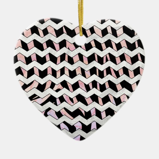 Zebra Black en Roze Chevron Keramisch Ornament (Voorkant)