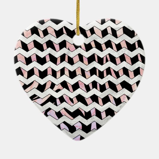 Zebra Black en Roze Chevron Keramisch Ornament (Achterkant)