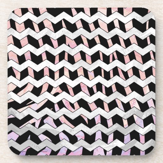 Zebra Black en Roze Chevron Onderzetter (Voorkant)
