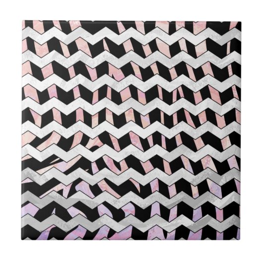 Zebra Black en Roze Chevron Tegeltje (Voorkant)