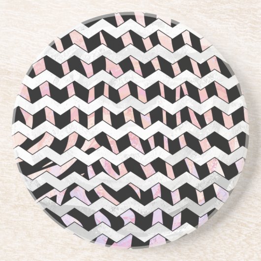Zebra Black en Roze Chevron Zandsteen Onderzetter (Voorkant)