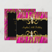 Zebra Black Gold Pink Jewel 30th Birthday Party Kaart (Voorkant / Achterkant)