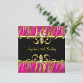 Zebra Black Gold Pink Jewel 30th Birthday Party Kaart (Staand voorkant)