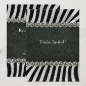 Zebra Black Leather Rhinestone Retirement Party Kaart (Voorkant / Achterkant)