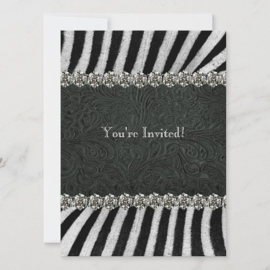 Zebra Black Leather Rhinestone Retirement Party Kaart (Voorkant)