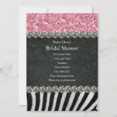 Zebra Black Pink Glitter Bridal Shower Kaart (Achterkant)