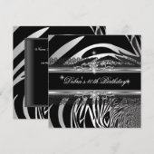 Zebra Black Silver White 40th Birthday Party Kaart (Voorkant / Achterkant)