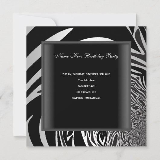 Zebra Black Silver White 40th Birthday Party Kaart (Achterkant)