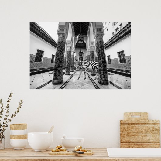 Zebra Black White Building Landschap Poster (Keuken)