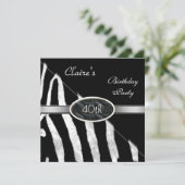 Zebra Black White Silver 40th Birthday Party Kaart (Staand voorkant)