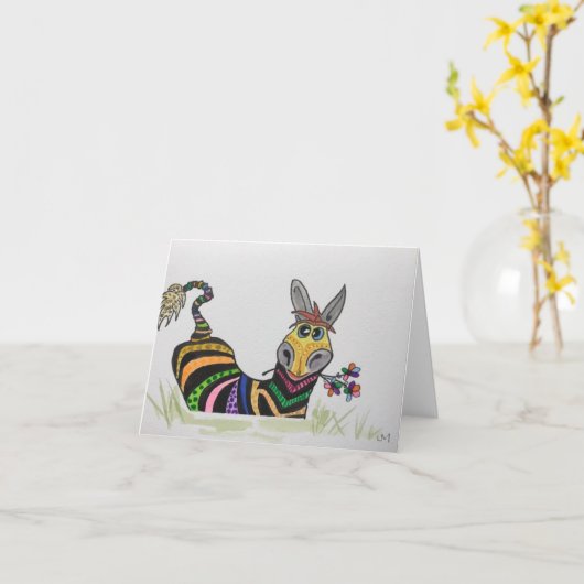 Zebra - Blanco Wenskaart Kaart (Gele Bloem)