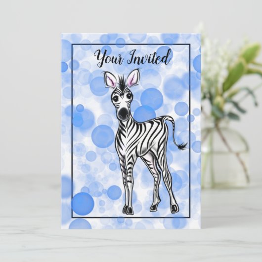 Zebra blauw bellengompatroon kaart (Staand voorkant)