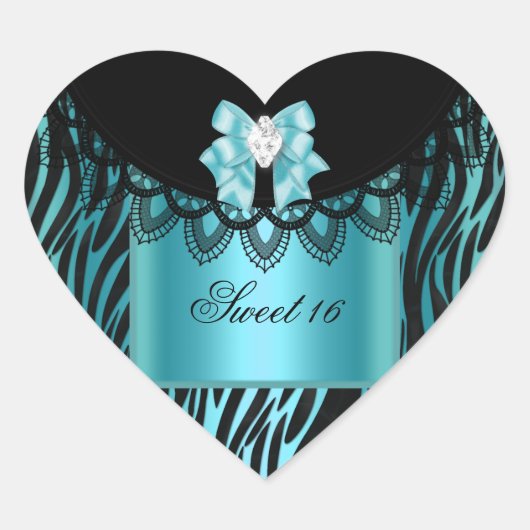 Zebra Blauw Blauwgroen Sweet Sixteen Sweet 16 Zwar Hart Sticker (Voorkant)