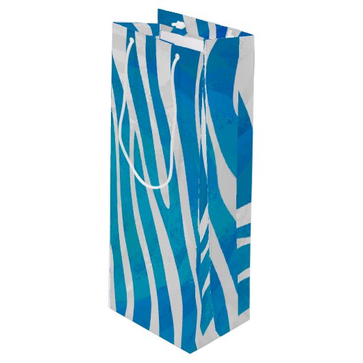 Zebra Blauw en wit afdrukken Wijn Cadeautas (Voorkant Gekanteld)