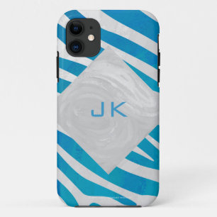 Zebra blauw en wit met monogram Case-Mate iPhone case