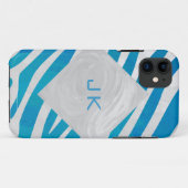Zebra blauw en wit met monogram Case-Mate iPhone case (Achterkant (horizontaal))