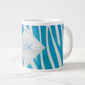 Zebra blauw en wit met monogram grote koffiekop (Voorkant rechts)