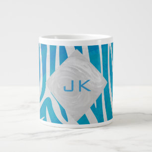 Zebra blauw en wit met monogram grote koffiekop