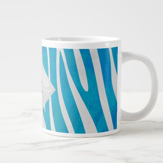 Zebra blauw en wit met monogram grote koffiekop (Rechts)