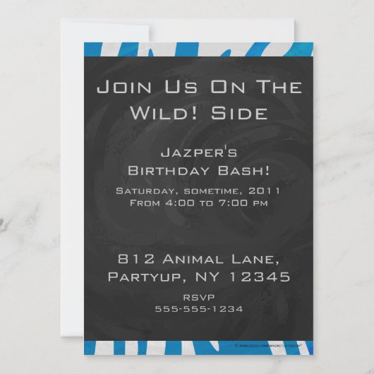 Zebra blauw en wit met monogram kaart (Achterkant)