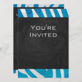 Zebra blauw en wit met monogram kaart (Voorkant / Achterkant)