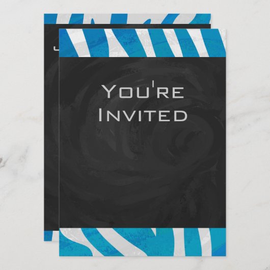 Zebra blauw en wit met monogram kaart (Voorkant / Achterkant)