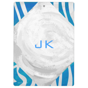 Zebra blauw en wit met monogram klembord