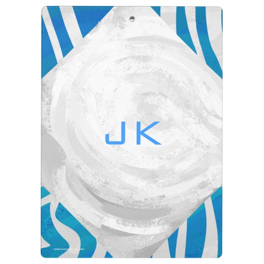 Zebra blauw en wit met monogram klembord (Achterkant)