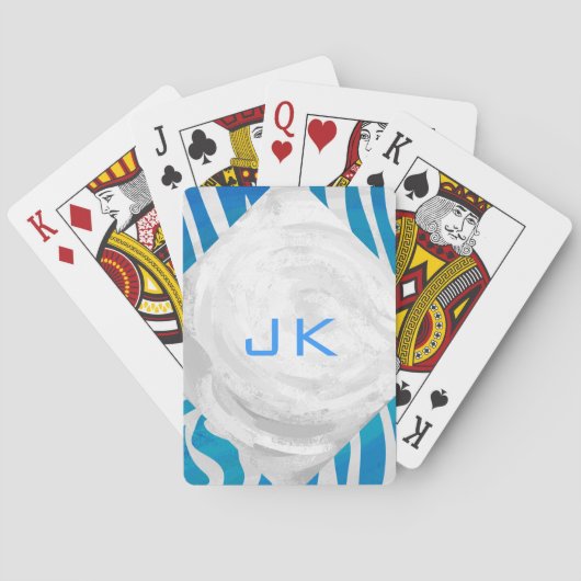 Zebra Blauw en Wit met Monogram Pokerkaarten (Achterkant)