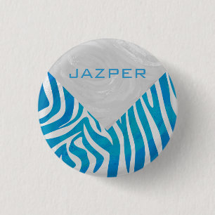 Zebra blauw en wit met monogram ronde button 3,2 cm