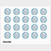 Zebra blauw en wit met monogram ronde sticker (Vel)
