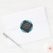 Zebra blauw en wit met monogram ronde sticker (Envelop)