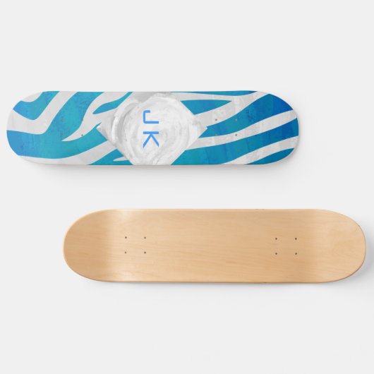 Zebra blauw en wit met monogram skateboard (Horizontaal)