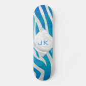 Zebra blauw en wit met monogram skateboard (Voorkant)