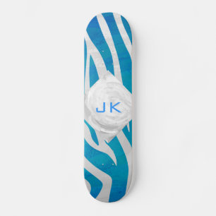 Zebra blauw en wit met monogram skateboard