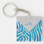 Zebra blauw en wit met monogram sleutelhanger (Voorkant)