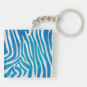 Zebra blauw en wit met monogram sleutelhanger (Achterkant)