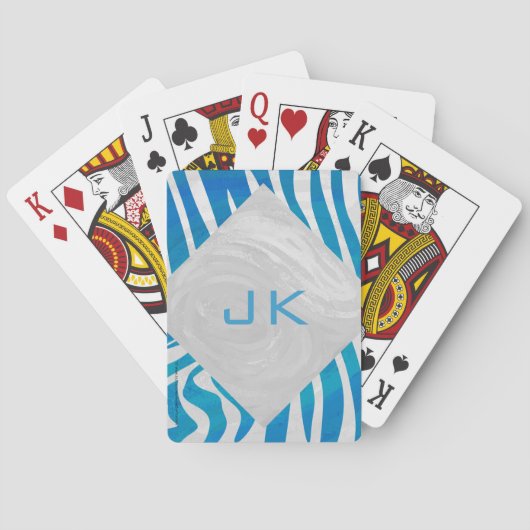 Zebra blauw en wit met monogram speelkaarten (Achterkant)