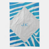 Zebra blauw en wit met monogram theedoek (Verticaal)