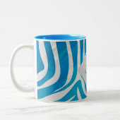 Zebra blauw en wit met monogram tweekleurige koffiemok (Links)