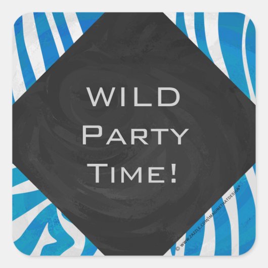 Zebra blauw en wit met monogram vierkante sticker (Voorkant)