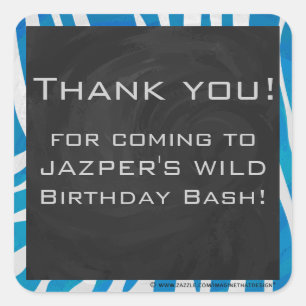 Zebra blauw en wit met monogram vierkante sticker